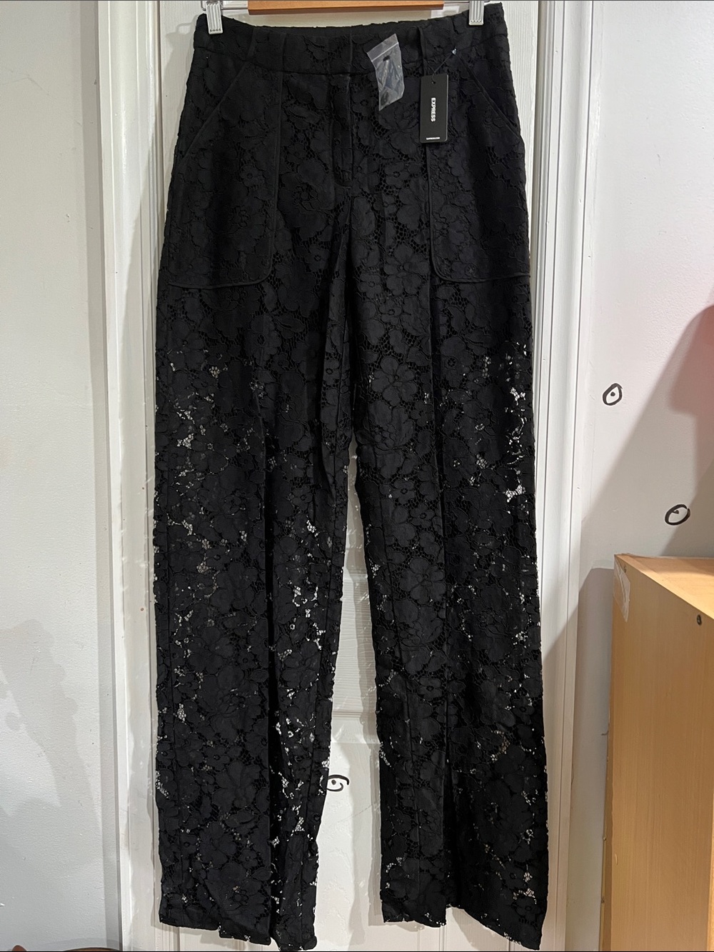 Express Black Lace Wide-Leg Trousers - Picture 8 of 9